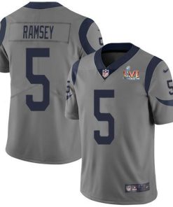 Nike Rams #5 Jalen Ramsey Gray Super Bowl LVI Patch Stitched NFL Limited Inverted Legend Jersey