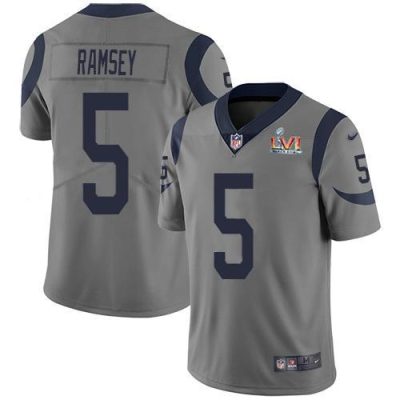 Nike Rams #5 Jalen Ramsey Gray Super Bowl LVI Patch Stitched NFL Limited Inverted Legend Jersey