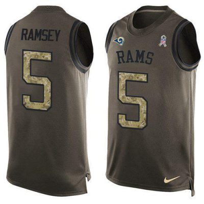 Nike Rams #5 Jalen Ramsey Green Stitched NFL Limited Salute To Service Tank Top Jersey