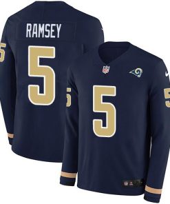 Nike Rams #5 Jalen Ramsey Navy Blue Team Color Stitched NFL Limited Therma Long Sleeve Jersey