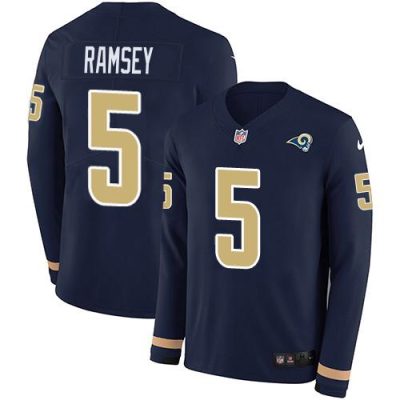 Nike Rams #5 Jalen Ramsey Navy Blue Team Color Stitched NFL Limited Therma Long Sleeve Jersey