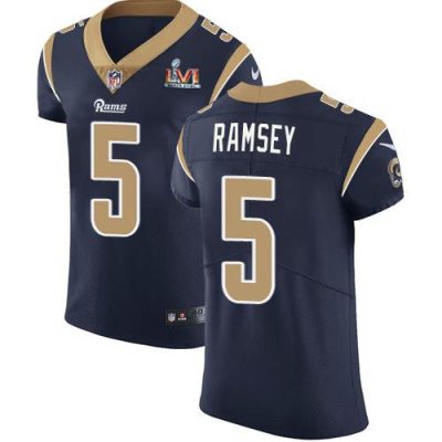 Nike Rams #5 Jalen Ramsey Navy Blue Team Color Super Bowl LVI Patch Stitched NFL Vapor Untouchable Elite Jersey
