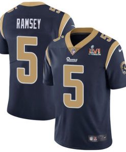 Nike Rams #5 Jalen Ramsey Navy Blue Team Color Super Bowl LVI Patch Stitched NFL Vapor Untouchable Limited Jersey