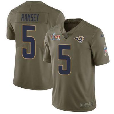 Nike Rams #5 Jalen Ramsey Olive Super Bowl LVI Patch Stitched NFL Limited 2017 Salute To Service Jersey