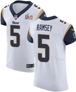 Nike Rams #5 Jalen Ramsey White Super Bowl LVI Patch Stitched NFL Vapor Untouchable Elite Jersey