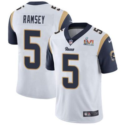 Nike Rams #5 Jalen Ramsey White Super Bowl LVI Patch Stitched NFL Vapor Untouchable Limited Jersey
