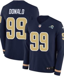 Nike Rams #99 Aaron Donald Navy Blue Team Color Stitched NFL Limited Therma Long Sleeve Jersey