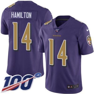 Nike Ravens #14 Kyle Hamilton Purple Stitched NFL Limited Rush 100th Season Jersey