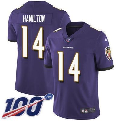Nike Ravens #14 Kyle Hamilton Purple Team Color Stitched NFL 100th Season Vapor Untouchable Limited Jersey