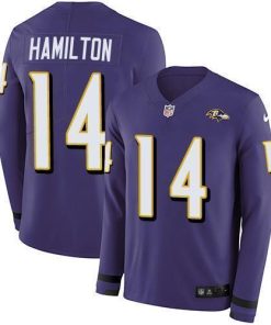 Nike Ravens #14 Kyle Hamilton Purple Team Color Stitched NFL Limited Therma Long Sleeve Jersey