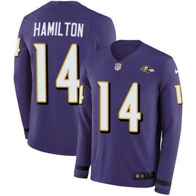 Nike Ravens #14 Kyle Hamilton Purple Team Color Stitched NFL Limited Therma Long Sleeve Jersey