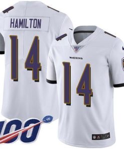 Nike Ravens #14 Kyle Hamilton White Stitched NFL 100th Season Vapor Untouchable Limited Jersey