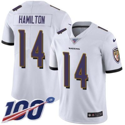 Nike Ravens #14 Kyle Hamilton White Stitched NFL 100th Season Vapor Untouchable Limited Jersey