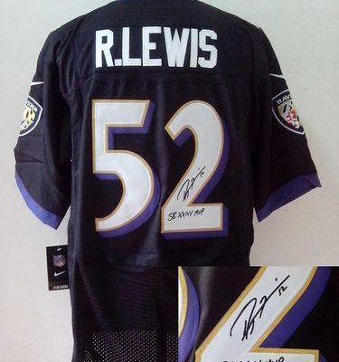 Nike Ravens #52 Ray Lewis Black Alternate Stitched NFL Elite Autographed Jersey
