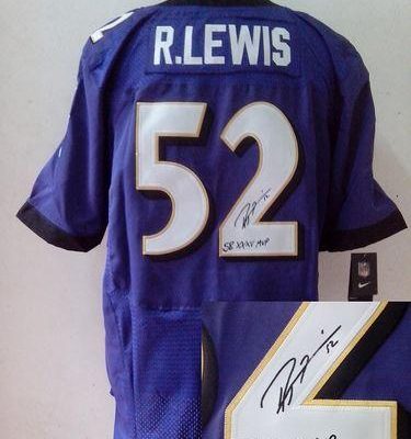 Nike Ravens #52 Ray Lewis Purple Team Color Stitched NFL Elite Autographed Jersey