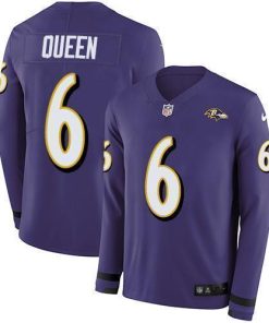 Nike Ravens #6 Patrick Queen Purple Team Color Stitched NFL Limited Therma Long Sleeve Jersey