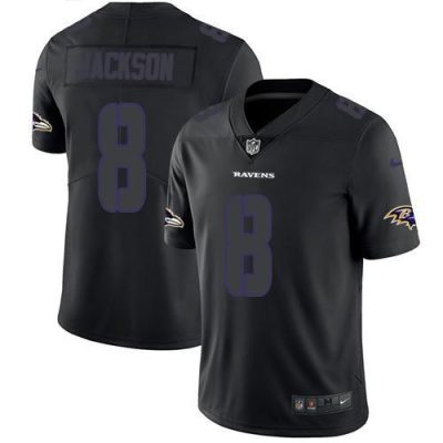 Nike Ravens #8 Lamar Jackson Black Stitched NFL Limited Rush Impact Jersey