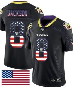 Nike Ravens #8 Lamar Jackson Black Stitched NFL Limited Rush USA Flag Jersey