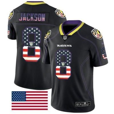 Nike Ravens #8 Lamar Jackson Black Stitched NFL Limited Rush USA Flag Jersey