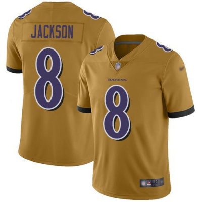 Nike Ravens #8 Lamar Jackson Gold Stitched NFL Limited Inverted Legend Jersey