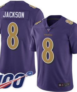 Nike Ravens #8 Lamar Jackson Purple Stitched NFL Limited Rush 100th Season Jersey