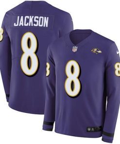 Nike Ravens #8 Lamar Jackson Purple Team Color Stitched NFL Limited Therma Long Sleeve Jersey