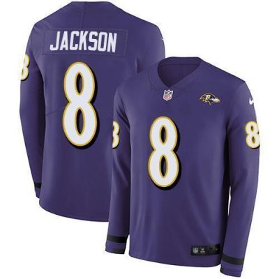 Nike Ravens #8 Lamar Jackson Purple Team Color Stitched NFL Limited Therma Long Sleeve Jersey