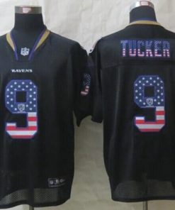 Nike Ravens #9 Justin Tucker Black Stitched NFL Elite USA Flag Fashion Jersey