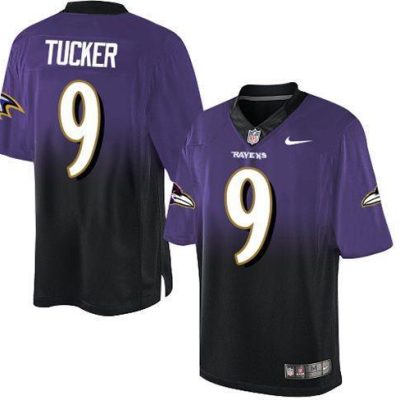 Nike Ravens #9 Justin Tucker Purple/Black Stitched NFL Elite Fadeaway Fashion Jersey