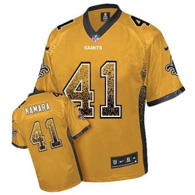 Nike Saints #41 Alvin Kamara Gold Stitched NFL Elite Drift Fashion Jersey