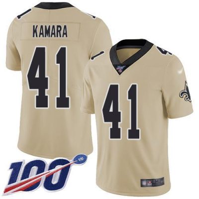 Nike Saints #41 Alvin Kamara Gold Stitched NFL Limited Inverted Legend 100th Season Jersey