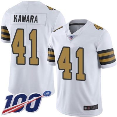 Nike Saints #41 Alvin Kamara White Stitched NFL Limited Rush 100th Season Jersey