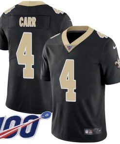 Nike Saints #4 Derek Carr Black Team Color Stitched NFL 100th Season Vapor Limited Jersey
