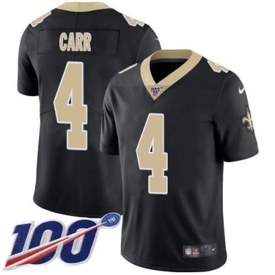 Nike Saints #4 Derek Carr Black Team Color Stitched NFL 100th Season Vapor Limited Jersey
