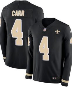 Nike Saints #4 Derek Carr Black Team Color Stitched NFL Limited Therma Long Sleeve Jersey