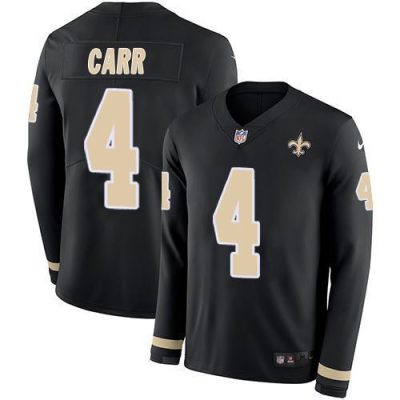 Nike Saints #4 Derek Carr Black Team Color Stitched NFL Limited Therma Long Sleeve Jersey