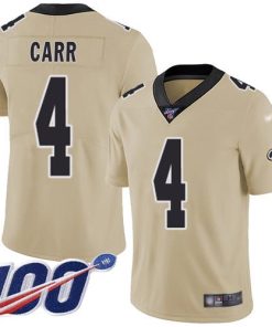 Nike Saints #4 Derek Carr Gold Stitched NFL Limited Inverted Legend 100th Season Jersey