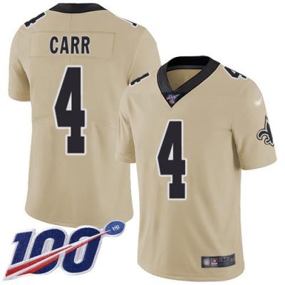 Nike Saints #4 Derek Carr Gold Stitched NFL Limited Inverted Legend 100th Season Jersey