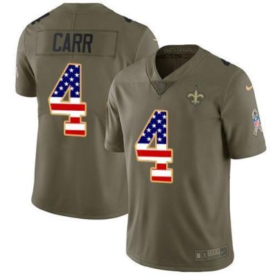 Nike Saints #4 Derek Carr Olive/USA Flag Stitched NFL Limited 2017 Salute To Service Jersey