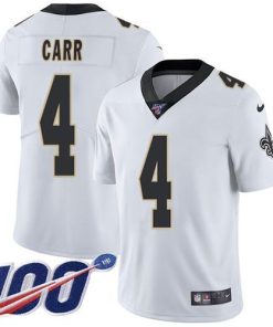 Nike Saints #4 Derek Carr White Stitched NFL 100th Season Vapor Limited Jersey
