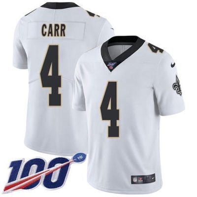 Nike Saints #4 Derek Carr White Stitched NFL 100th Season Vapor Limited Jersey