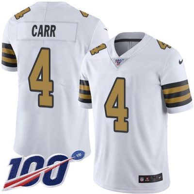 Nike Saints #4 Derek Carr White Stitched NFL Limited Rush 100th Season Jersey