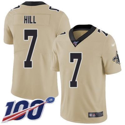 Nike Saints #7 Taysom Hill Gold Stitched NFL Limited Inverted Legend 100th Season Jersey