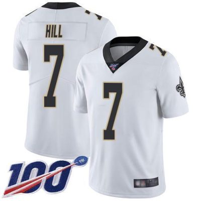Nike Saints #7 Taysom Hill White Stitched NFL 100th Season Vapor Limited Jersey