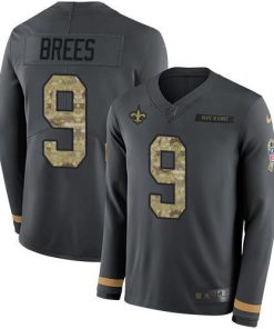 Nike Saints #9 Drew Brees Anthracite Salute To Service Stitched NFL Limited Therma Long Sleeve Jersey
