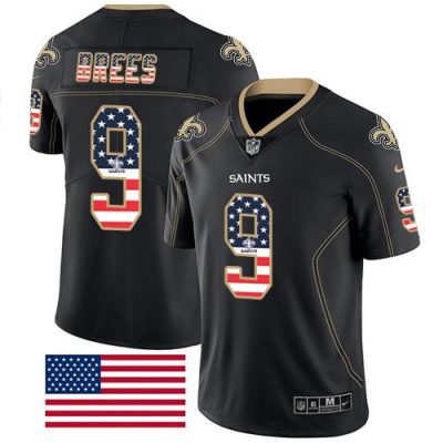 Nike Saints #9 Drew Brees Black Stitched NFL Limited Rush USA Flag Jersey