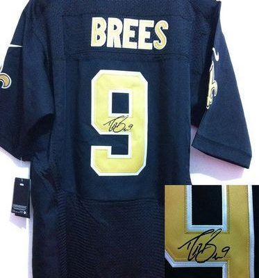 Nike Saints #9 Drew Brees Black Team Color Stitched NFL Elite Autographed Jersey