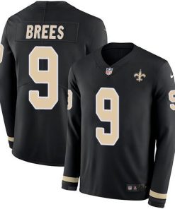 Nike Saints #9 Drew Brees Black Team Color Stitched NFL Limited Therma Long Sleeve Jersey