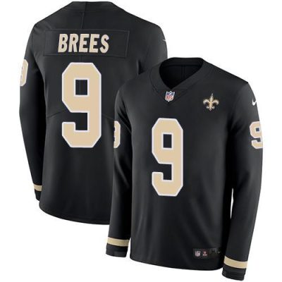 Nike Saints #9 Drew Brees Black Team Color Stitched NFL Limited Therma Long Sleeve Jersey