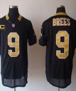 Nike Saints #9 Drew Brees Black Team Color With C Patch Stitched NFL Elite Jersey